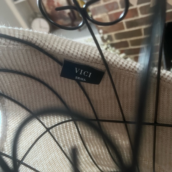 VICI Off-Shoulder Waffle Knit Sweater Top – Beige Small - Picture 2 of 6